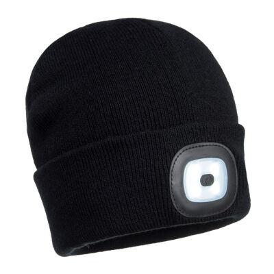 B028 - Beanie mit wiederaufladbaren LED - Leuchten vorn und hinten Schwarz