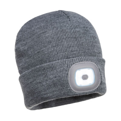 B028 - Beanie mit wiederaufladbaren LED - Leuchten vorn und hinten Grau